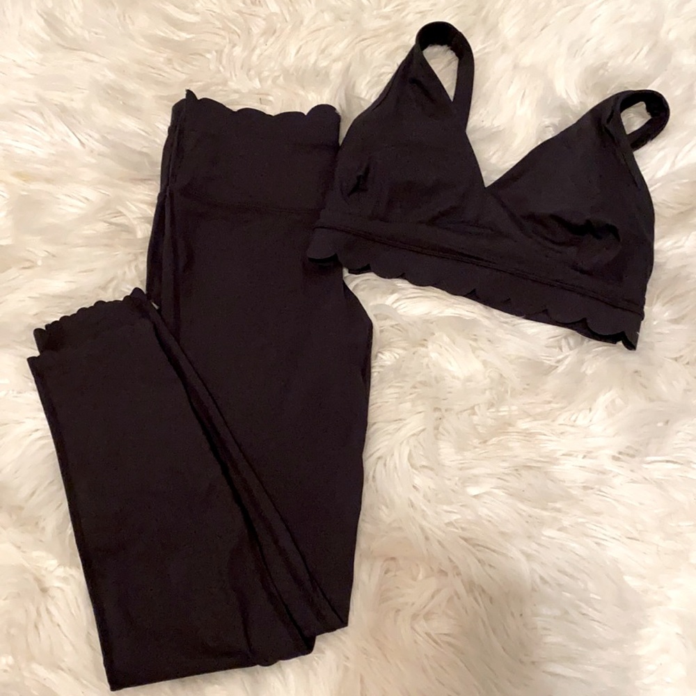Matching scalloped black workout set